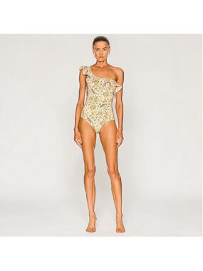 Ulla Johnson Martina One Shoulder Ruffle One Piece Floral Swimsuit XL
